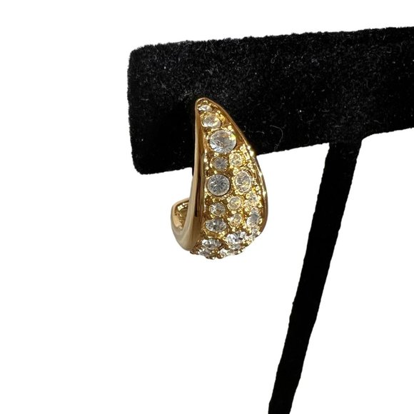 Swarovski Gold Plated Half Hoop Pierced Earrings Gold Crystals Dainty - Picture 4 of 9